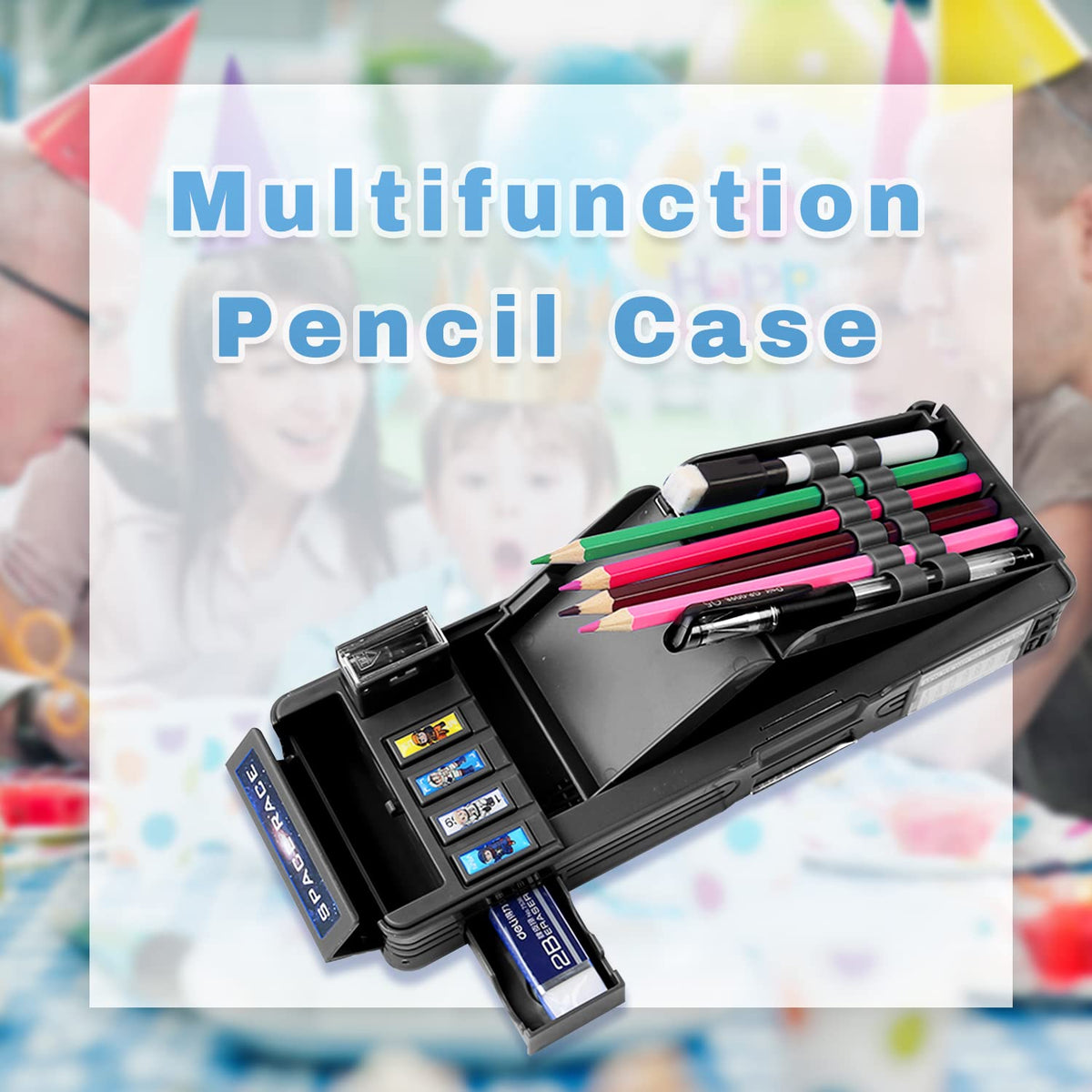 LilyBeauty 【2Pack】 Pop Up Multifunction Pencil Case for Girls and Boys(NO LOCK), Cute Cartoon Pen
