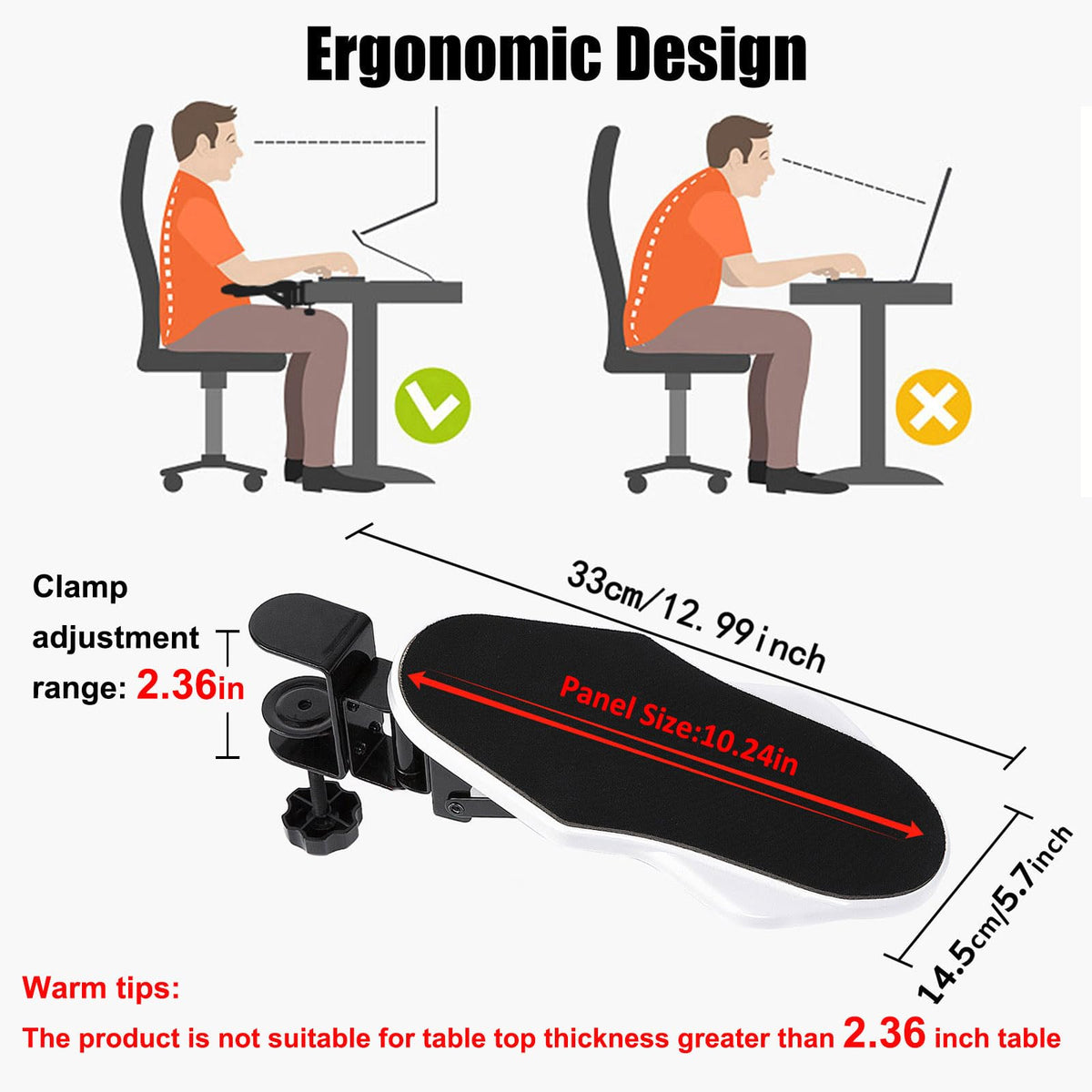 Hovadova Computer Arm Rest for Desk, 180° Swivel and 90° Foldable, White