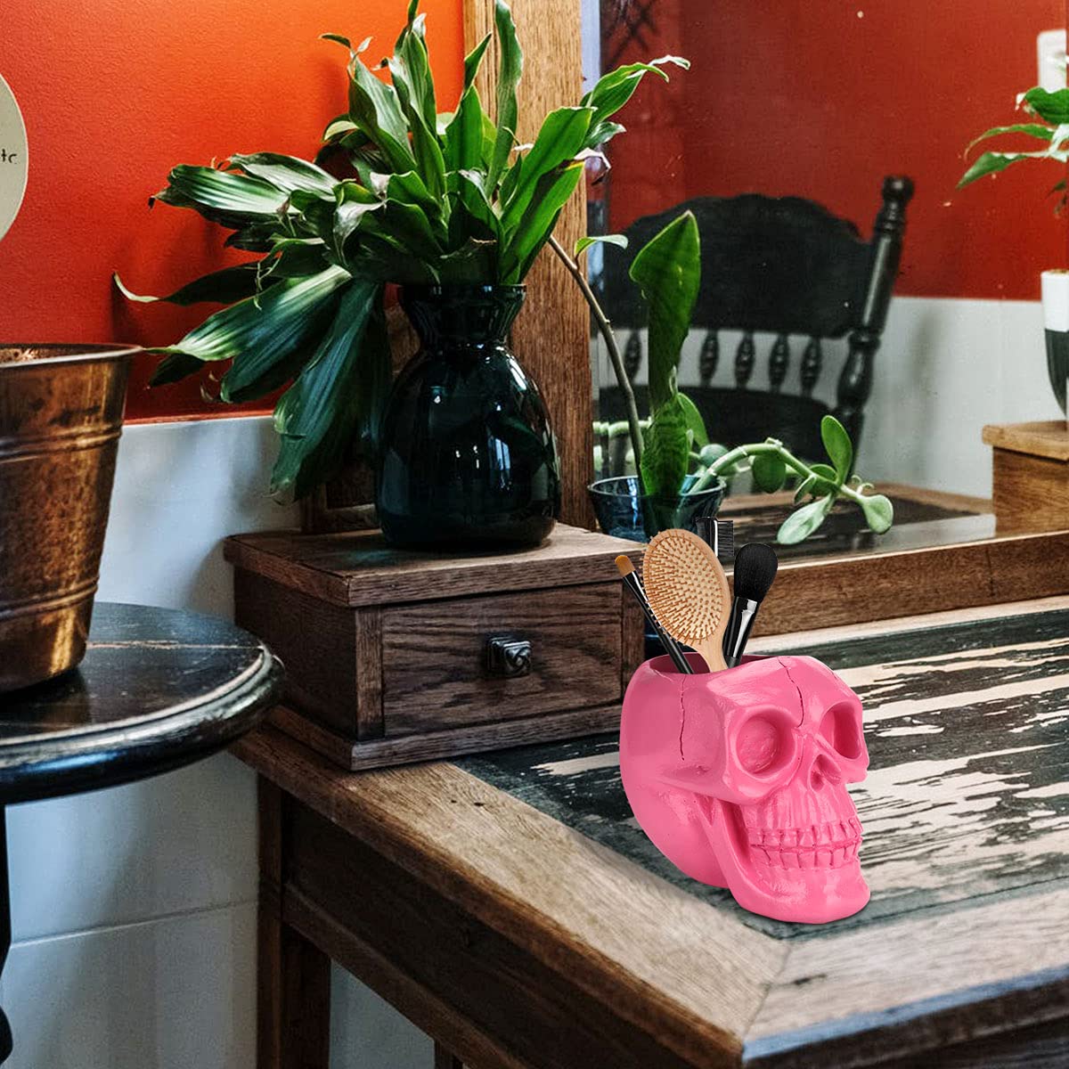 UnionKK Creative Skull Head Makeup Brush Holder,Make Up Brush Case,Organizer Cosmetic Organizer,Pen