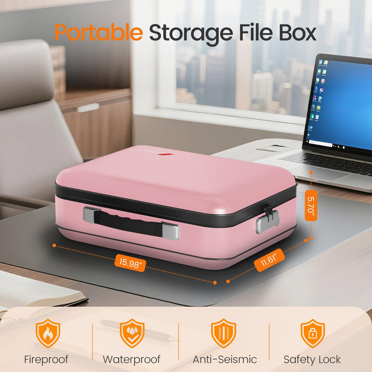 Fireproof Document Box with Lock, 5200°F Fireproof Water Resistant Hard Case File Organizer Safe