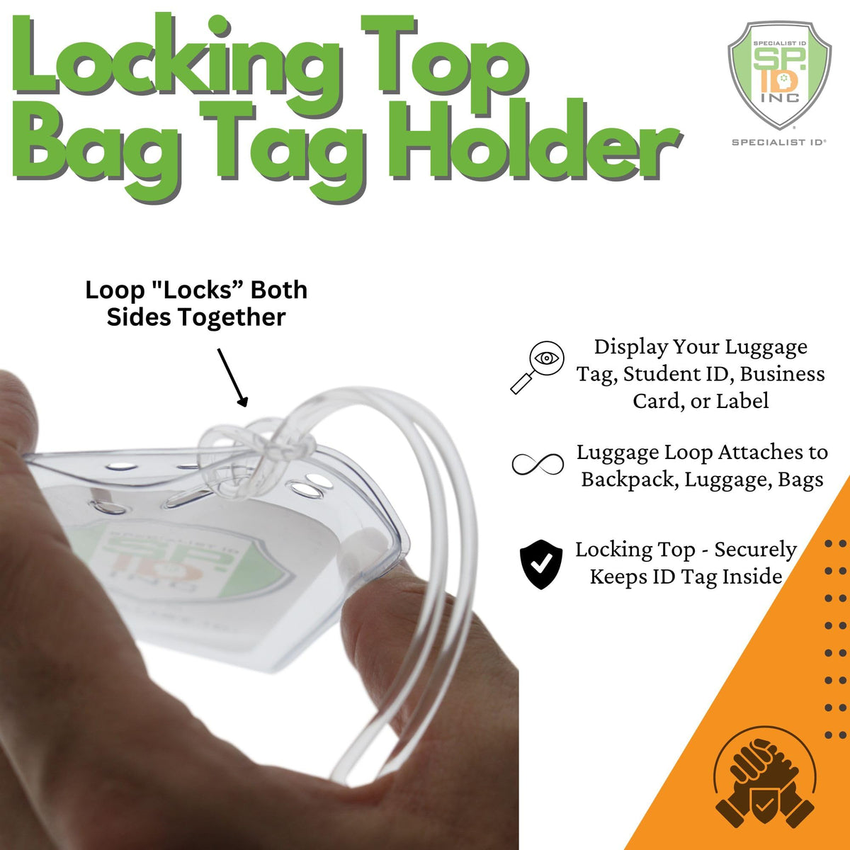 Bulk 25 Pack - Locking TOP Clear Plastic Luggage Identification Tags with Loops Included - Business
