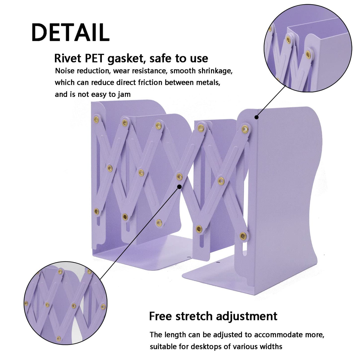 Zyners Adjustable Metal Bookends Heavy Duty for Shelves, 2 Dividers, Anti-Slip Design Expandable