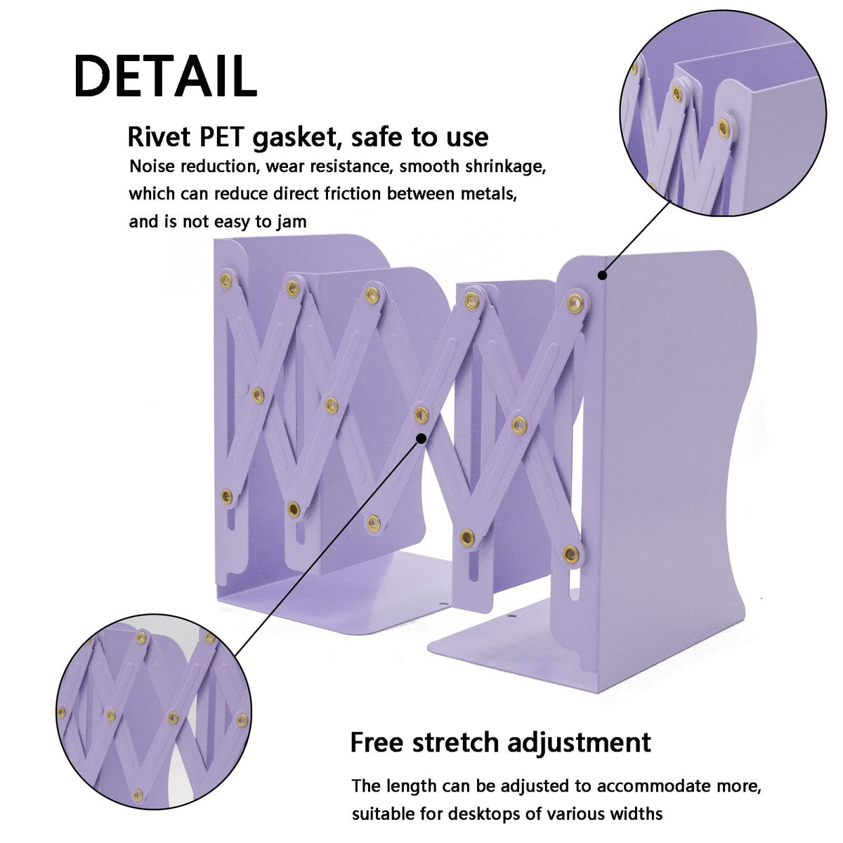 Zyners Adjustable Metal Bookends Heavy Duty for Shelves, 2 Dividers, Anti-Slip Design Expandable
