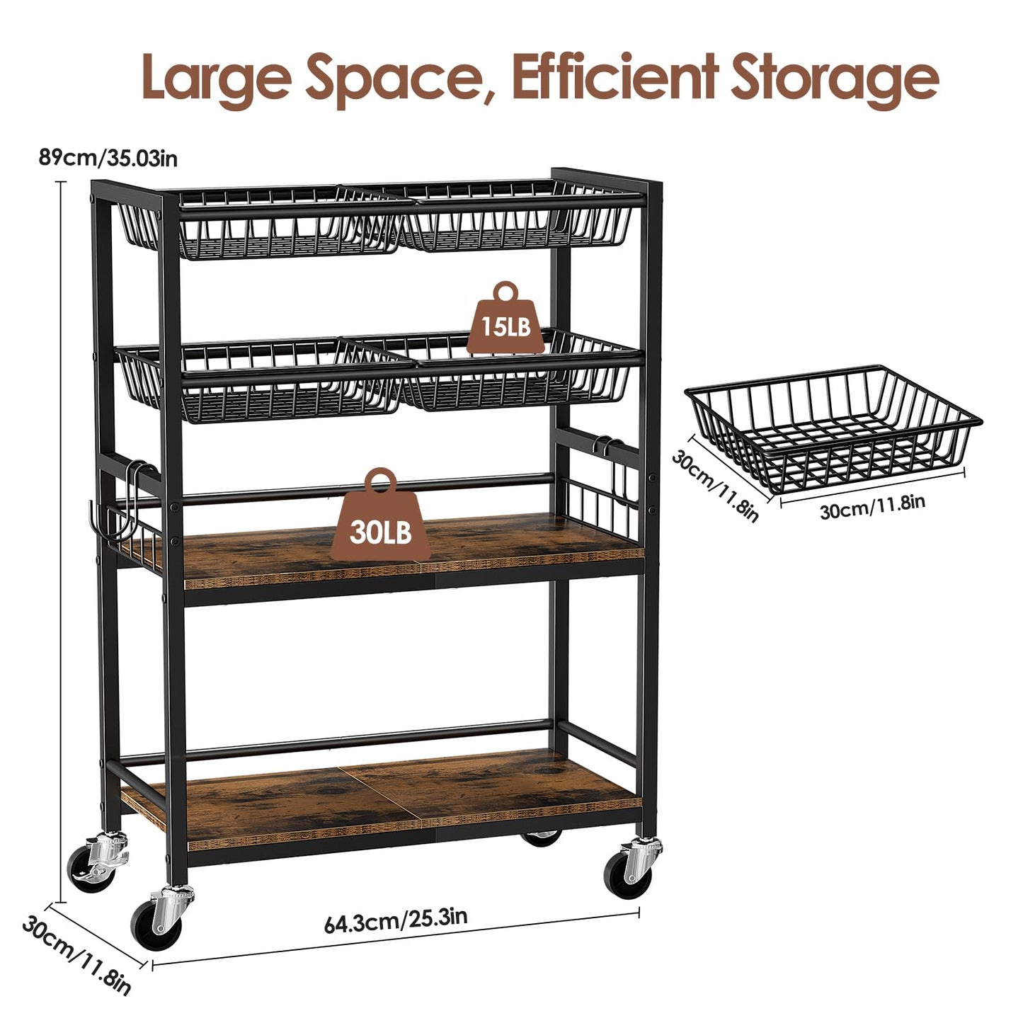 Kssiaz Fruit Vegetable Storage Cart, 4 Detachable Basket