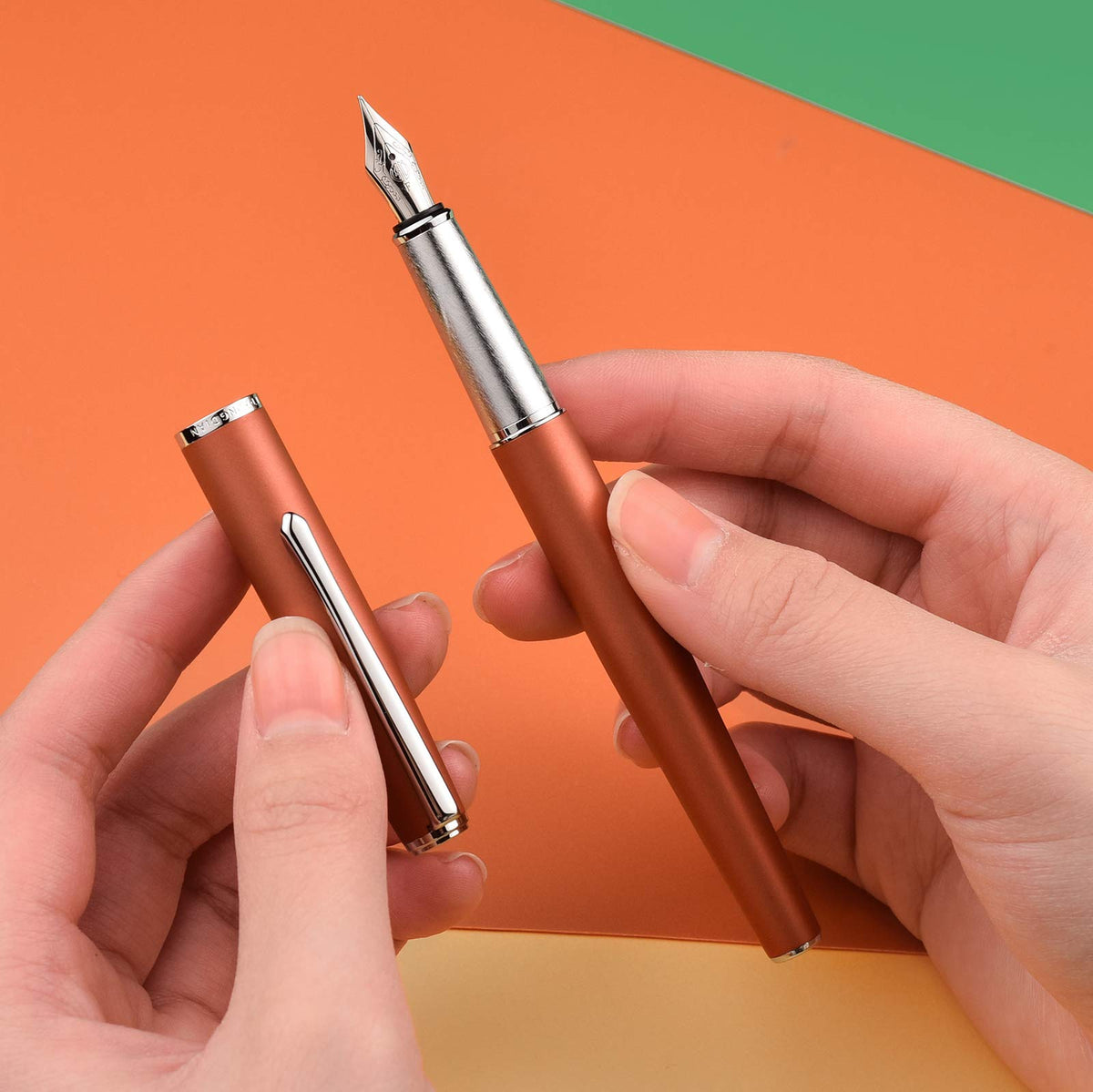Hongdian 920 Orange Metal Fountain Pen, Iridium Extra Fine Nib Classic Pen, Includes Refillable