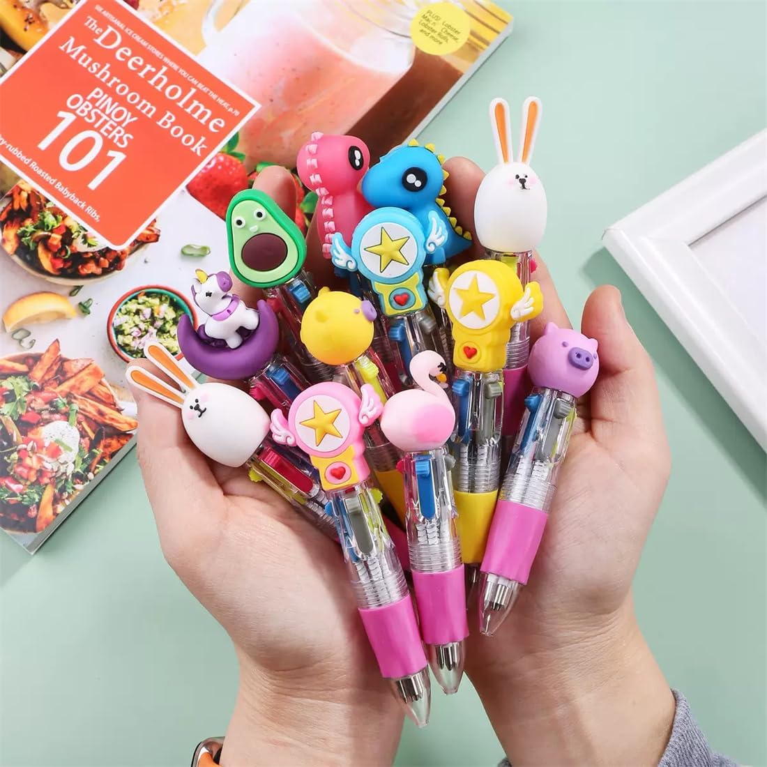 30 Pack Cute Multicolor Pens - Kawaii 4 in 1 Colors Ballpoint Pens for Office School,Classroom