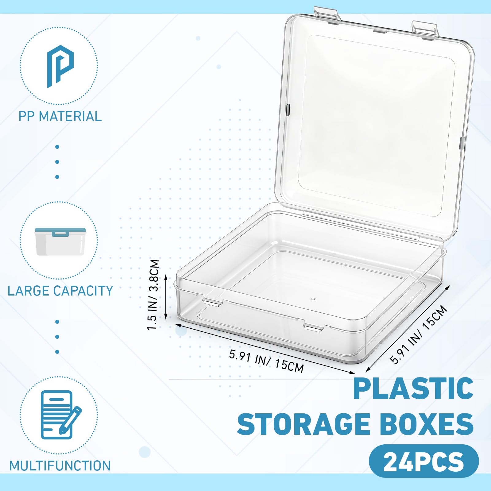SATINIOR 24 Pcs Small Clear Plastic Container Box, 5.9 x 5.9 x 1.5 in
