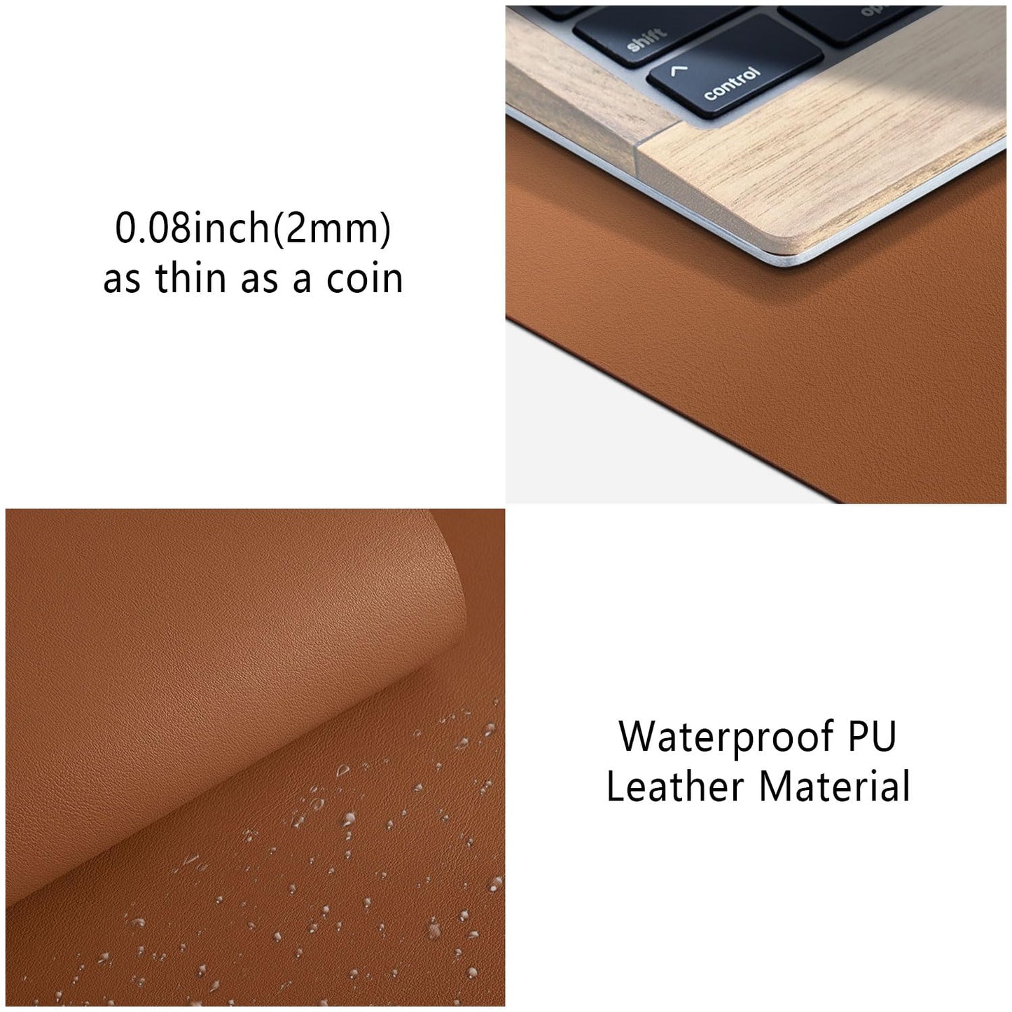 Roslim Leather Desk Pad Protector, Mouse Pad, Non-Slip Computer Mat for Desk, PU Leather Office