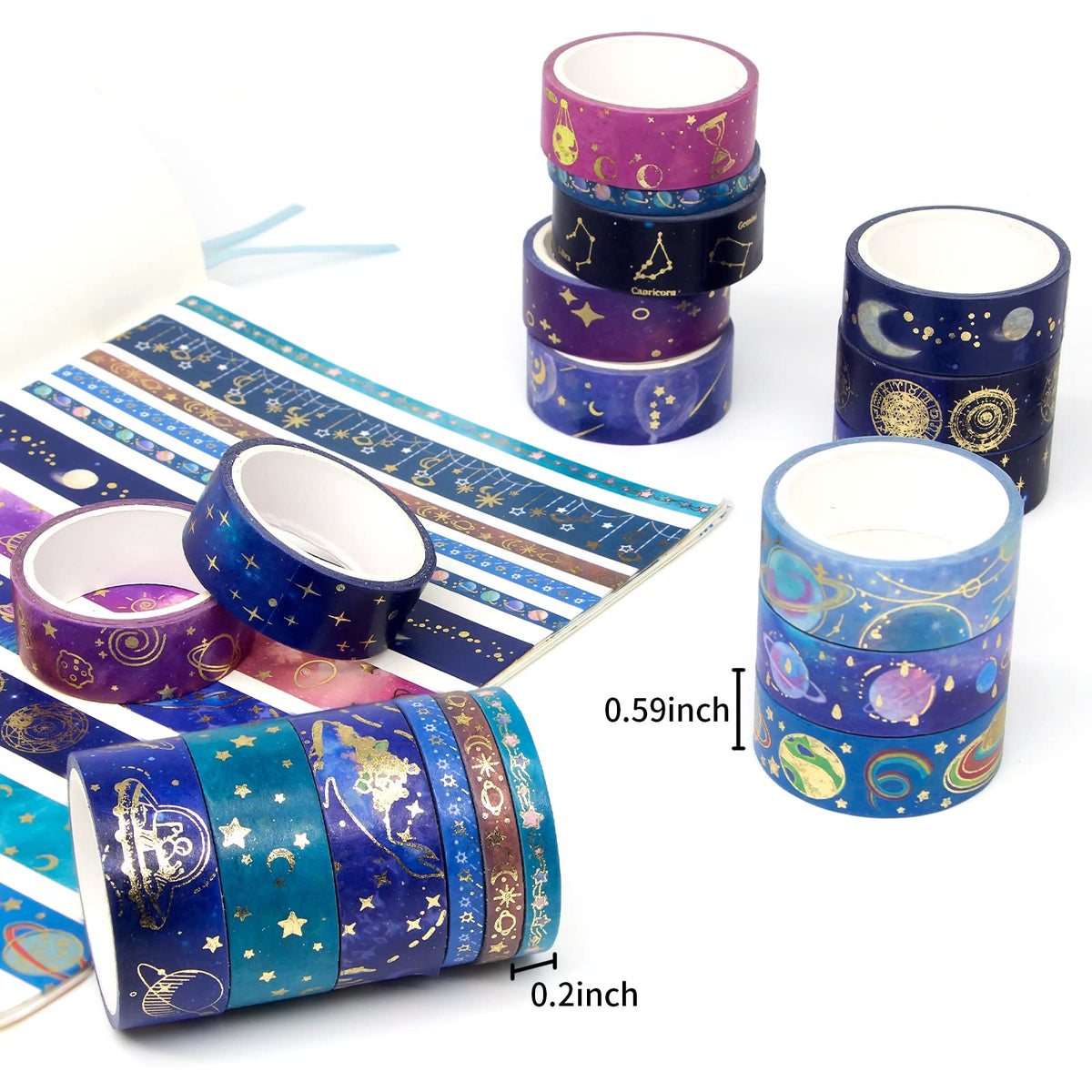 24 Rolls Washi Tape Set - Gold Foil Galaxy Decorative Masking Tape