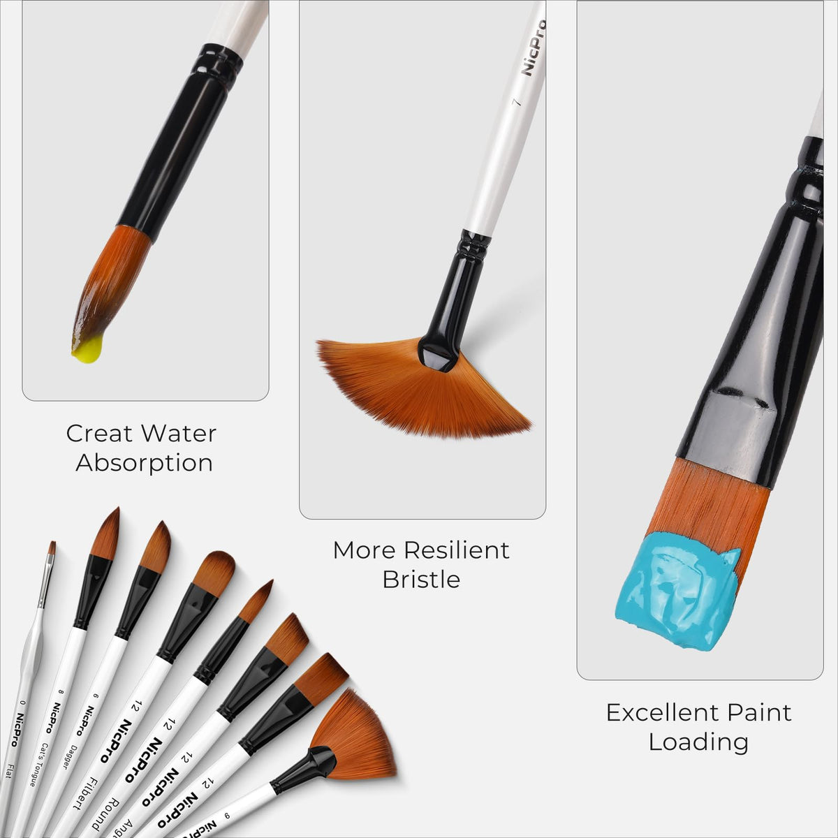 Nicpro 40 PCS Paint Brush Set, Professional Acrylic Paint Brushes
