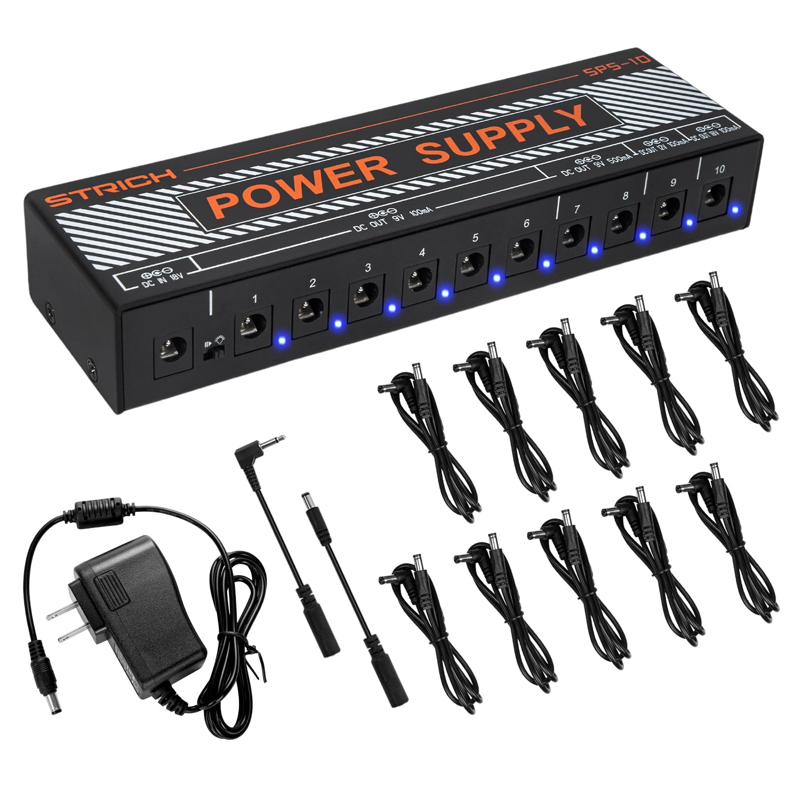 SPS-10 Guitar Power Supply 10 Independent DC Output for 9V/12V/18V (100mA/500mA) Effect Pedal