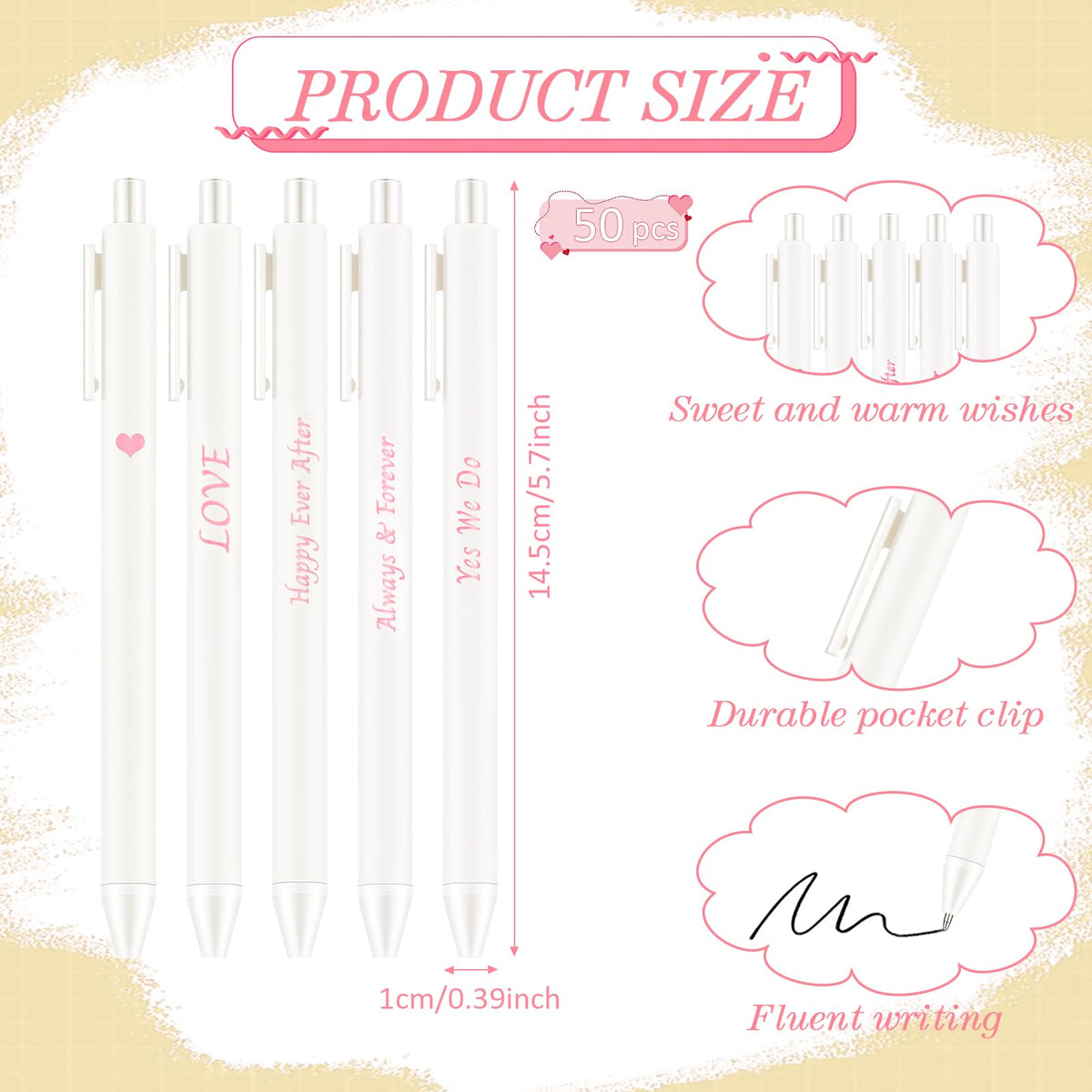 Ctosree 50 Pcs Bridal Shower Pens Wedding Pens for Guest Book Black Ink Retractable Ballpoint Pen