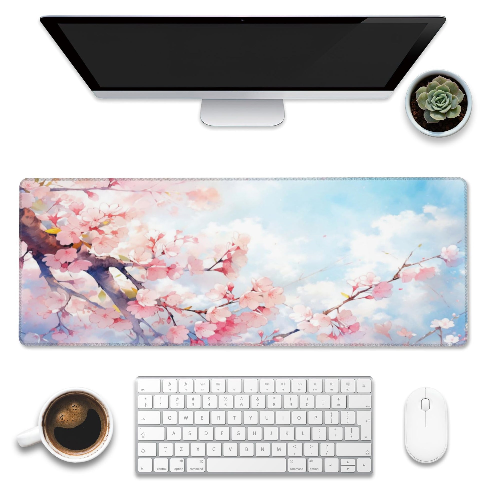 Large Gaming Mouse Pad for Desk,Cherry Blossom Tree Desk Mat for Desktop,Watercolor Floral Desk