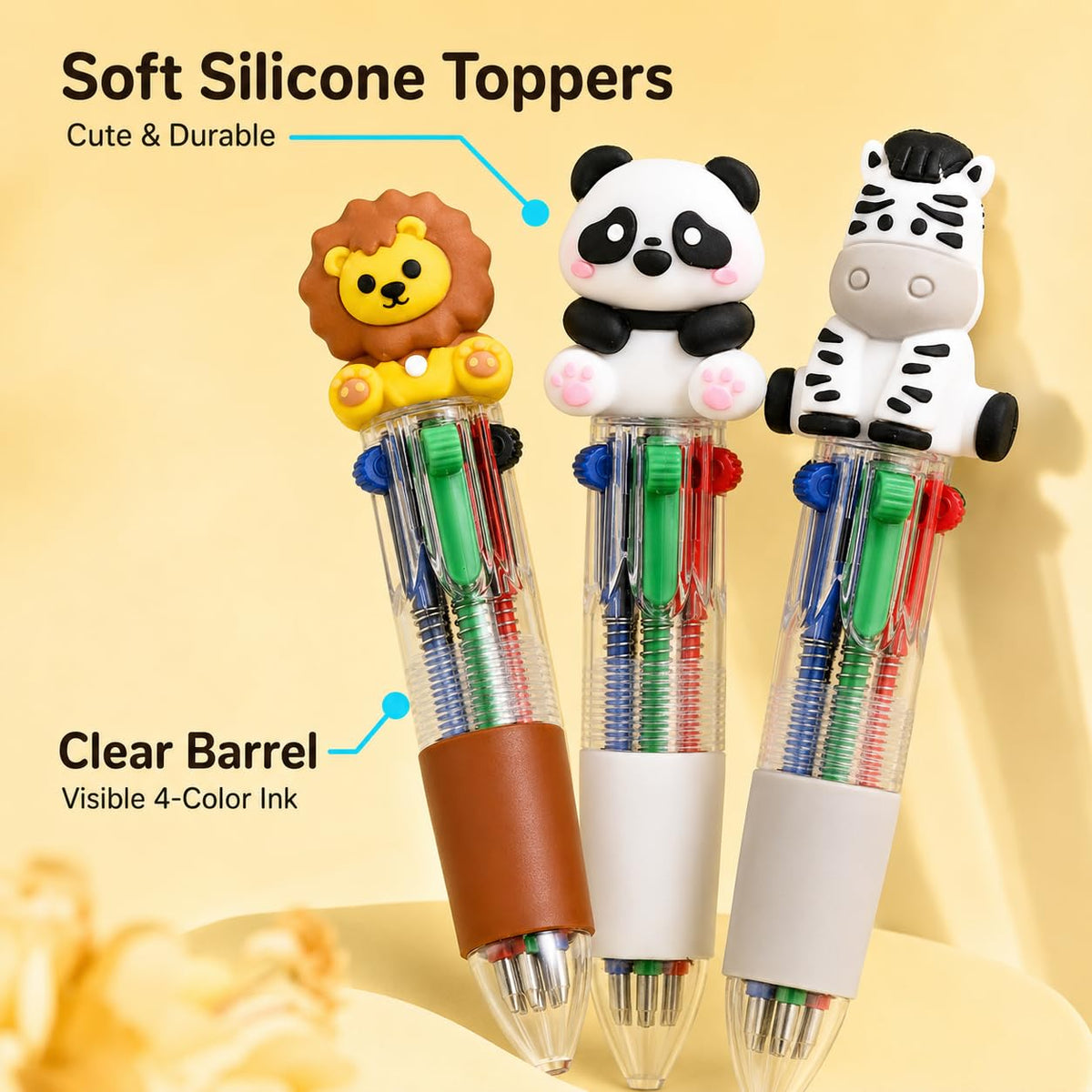 Mini Multicolor Pens -30 Pack Kawaii Animal 4 in 1 Colors Ballpoint Pens for Office