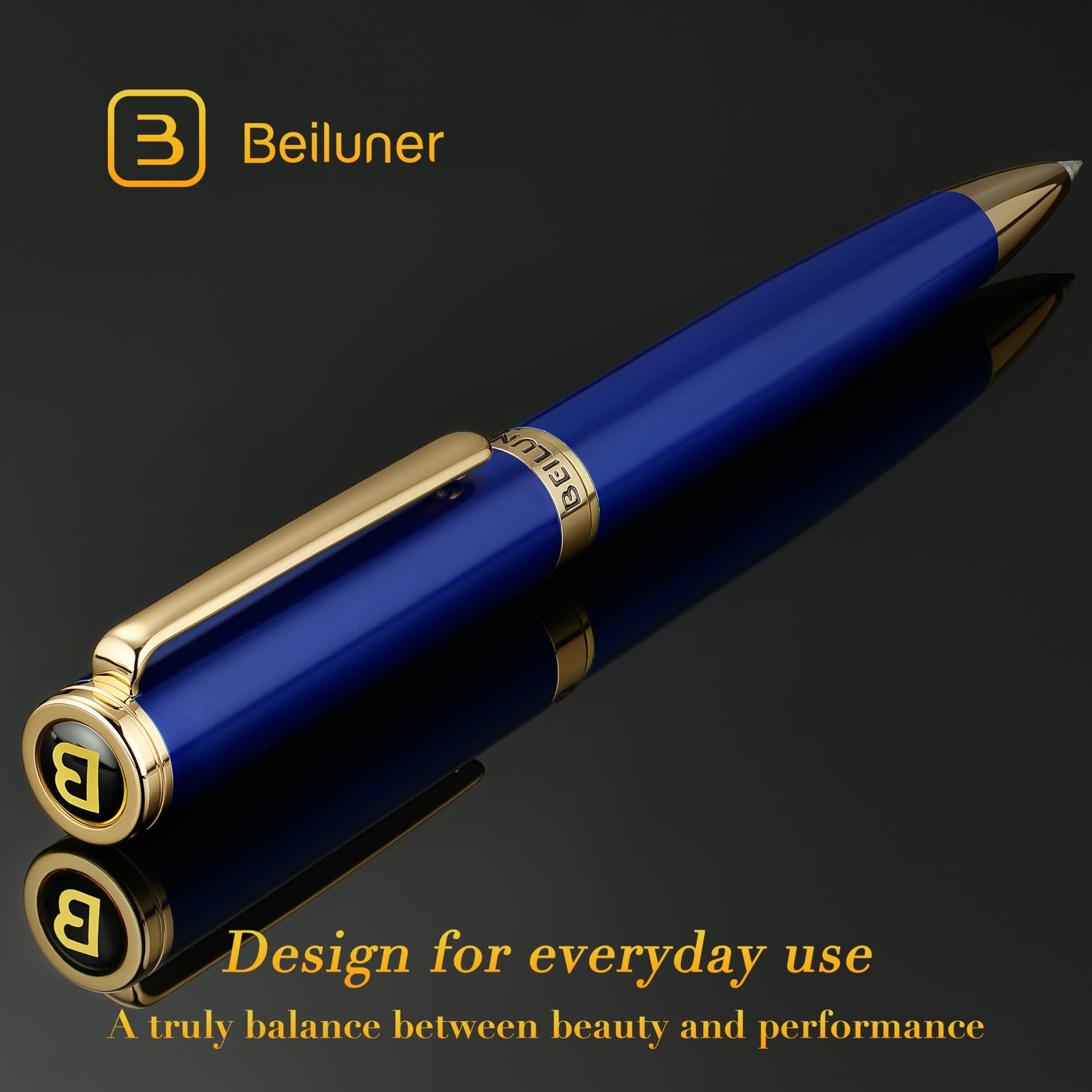 BEILUNER Blue Lacquer Gel Pen - Stunning Luxury Pen with 24K Gold Finish, ADMOK Black Refill