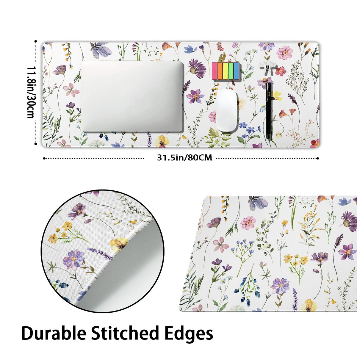 Pretty Flowers Mouse Pad XL Cute Floral Chic Plant Spring Summer Extended Table Mat 80X30cm