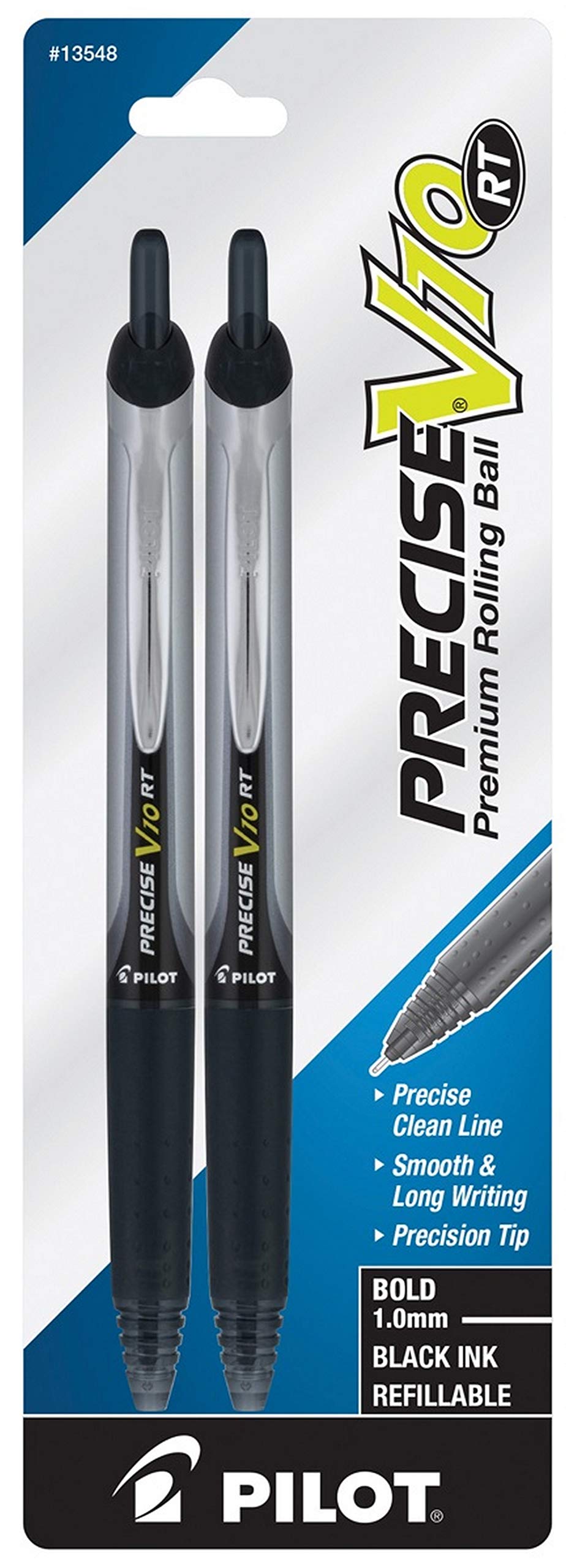 (3) Pilot Precise V10 RT Retractable Premium Rolling Ball Pens, Bold, 1.0 mm, Black Ink, 2 Pack