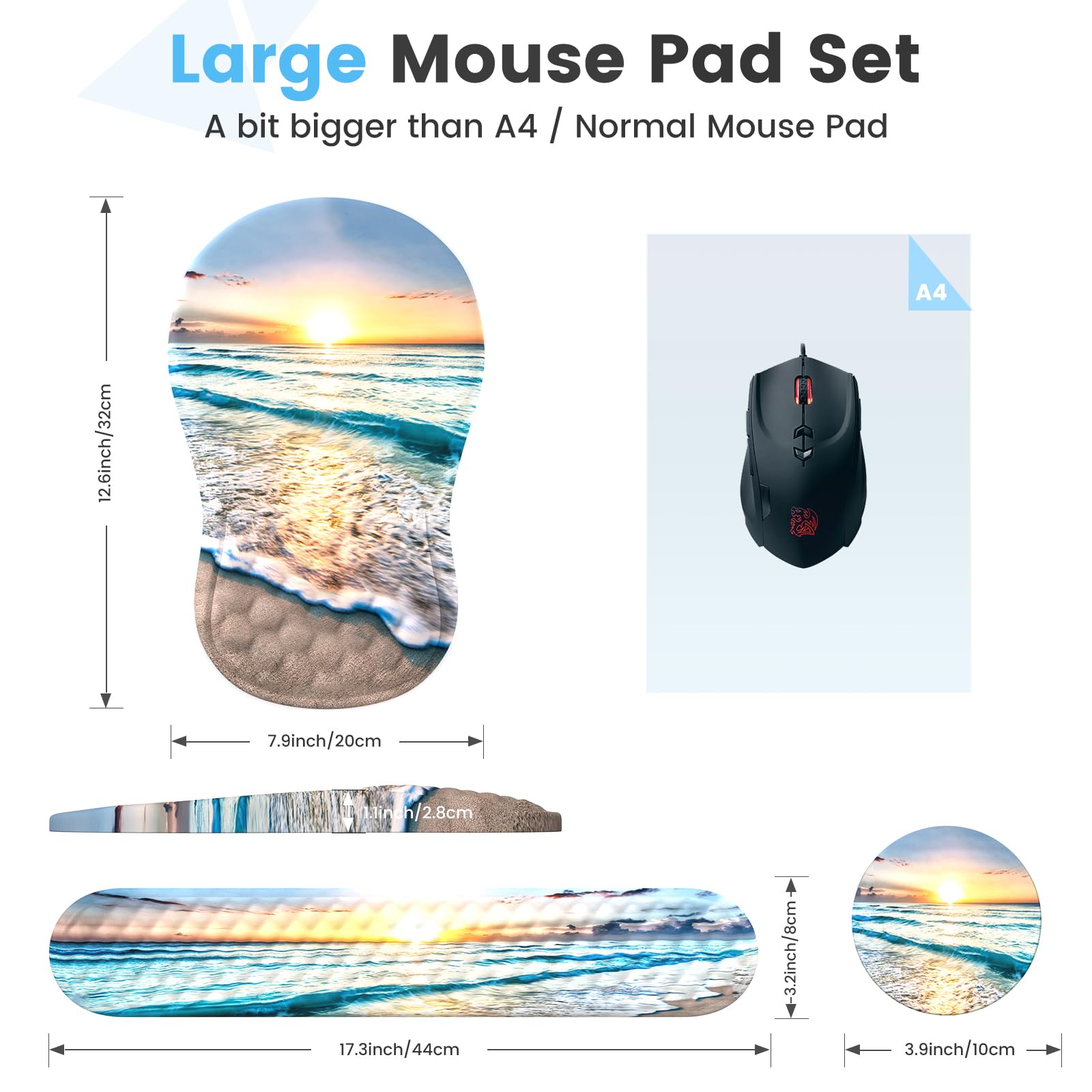 HAOCOO Ergonomic Mouse Pad & Keyboard Wrist Rest Set, Beach