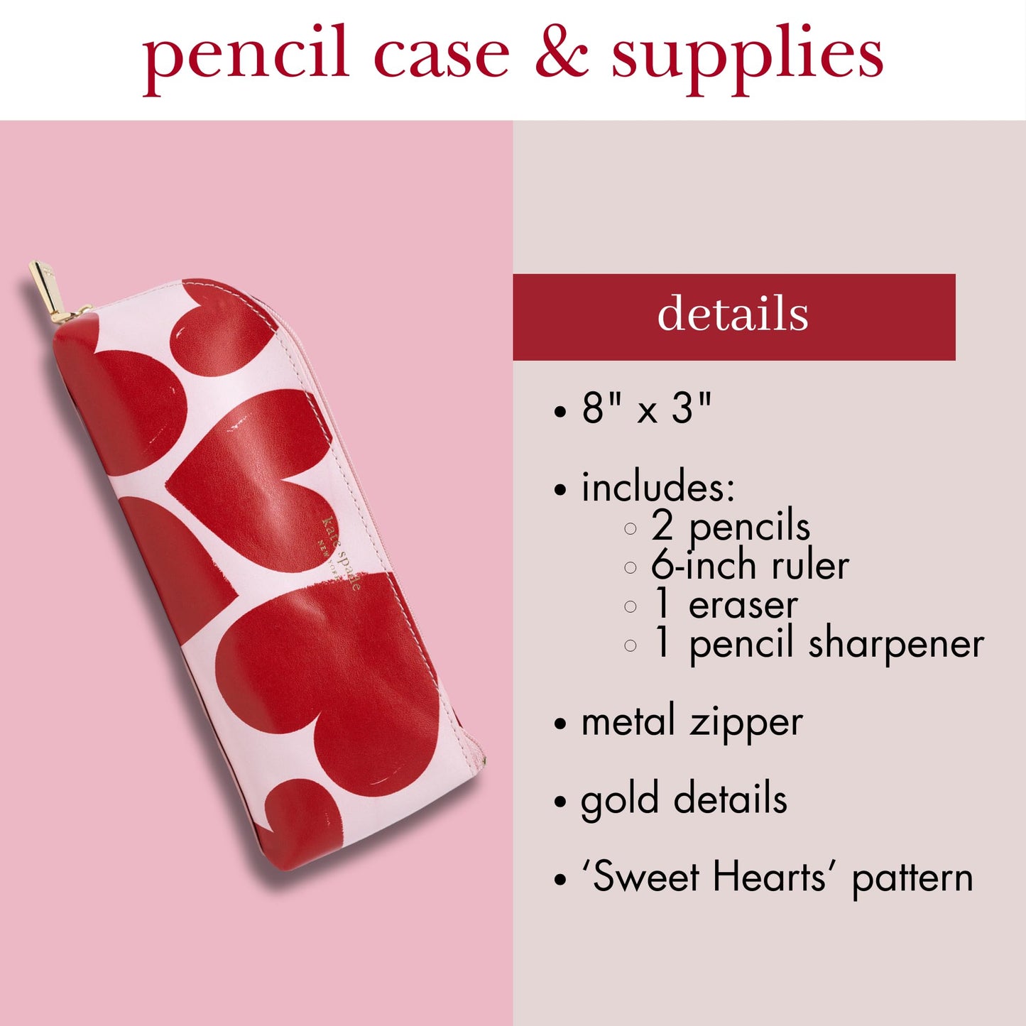 kate spade new york Pen and Pencil Case with Office Supplies, Zip Pouch Includes 2 Pencils
