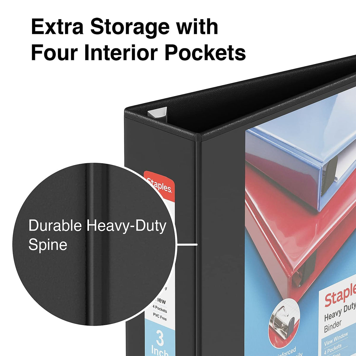 Staples Heavy-Duty 3-Inch D-Ring View Binder, Black, 600 Sheets