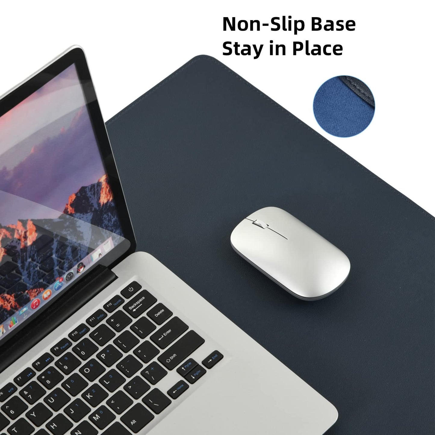 Wolaile PU Leather Desk Pad Blotter,Navy Waterproof Office Desktop Mat for Men,36x17in Non-Slip