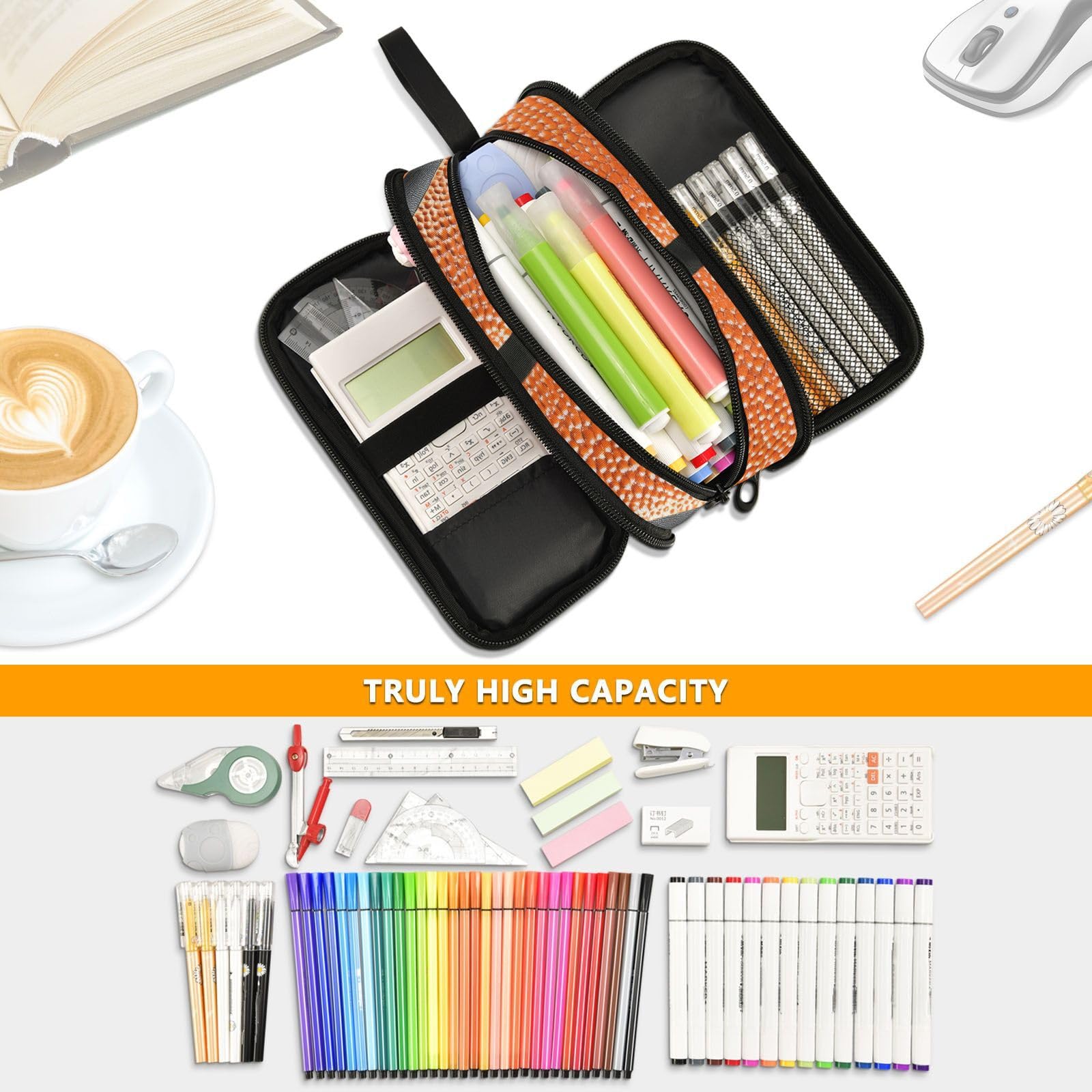 BOENLE Basketball Ball Skin Pencil Case Box Boys Girls Large Pencil Pouch Zipper Compartments Big
