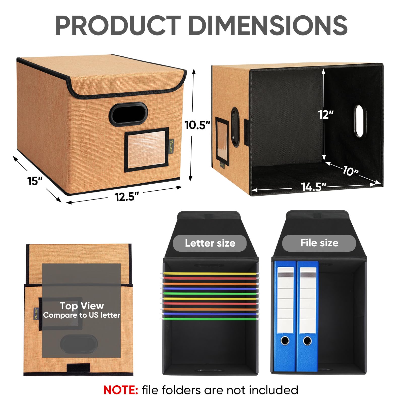 BALEINE File Organizer Box with Lid, Collapsible Hanging File Storage Box