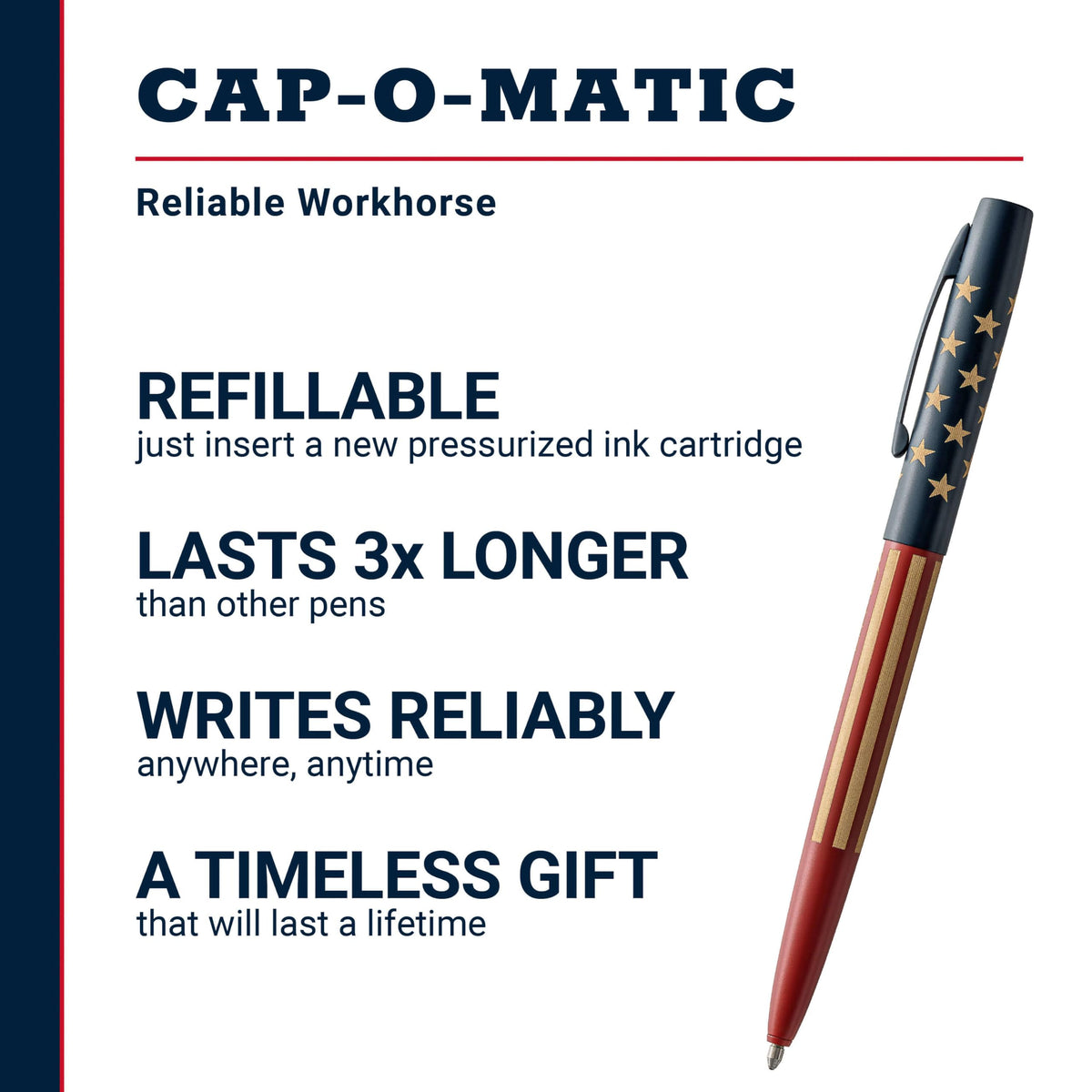 Fisher Space Pen United States 250 Stars & Stripes, Cap-O-Matic Pen, Black