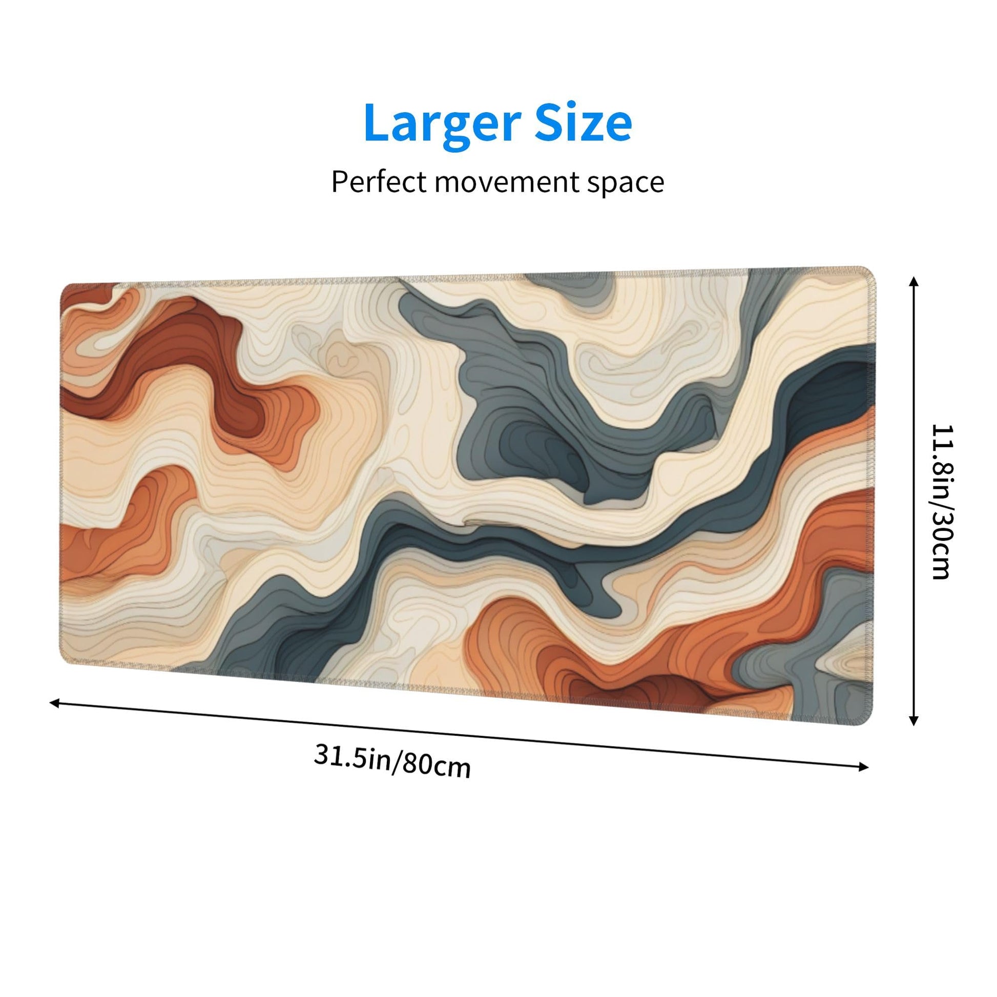 Large Topographical Mouse Pad 31.5 x 12 Inch with Anti-Fray Stitching, Non-Slip Rubber Base, Ideal