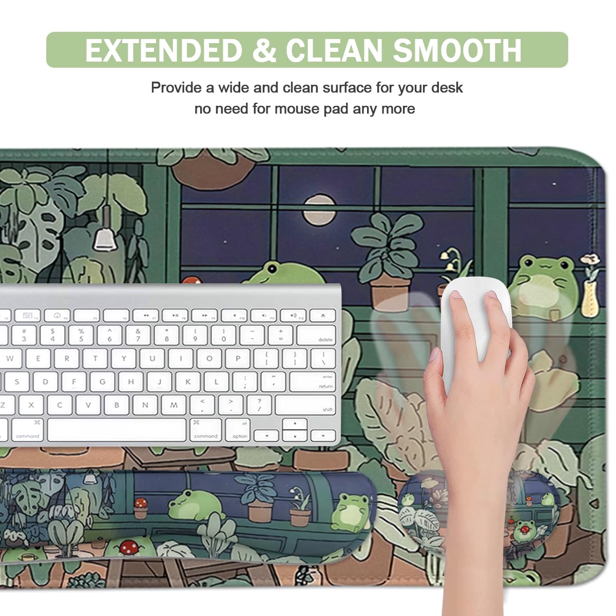 Cute Frog 4 in 1 Large Mouse Pad Set, Kawaii Extended Mouse Pad Set Desk Pad Easy Typing for Typing