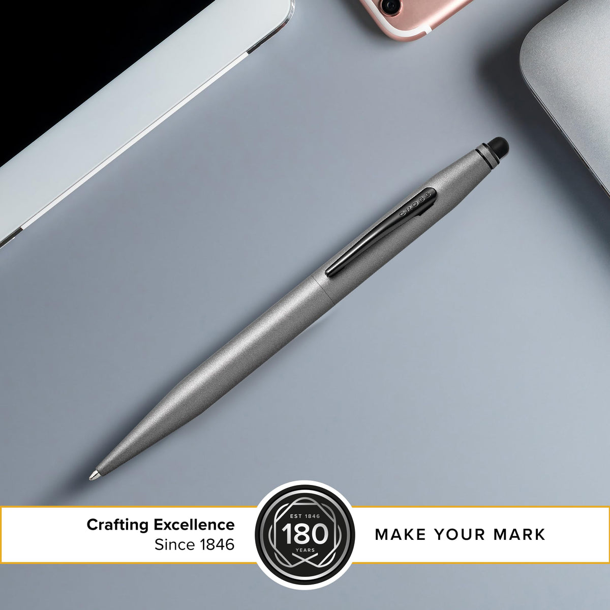 Cross Tech2 Titanium Gray Ballpoint Pen, Medium Point, Black Ink