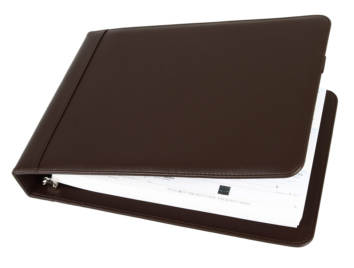 2Fold Business Check Binder 7 Ring for 3-Up Business Size Checks with Extra Business Card Case - PU
