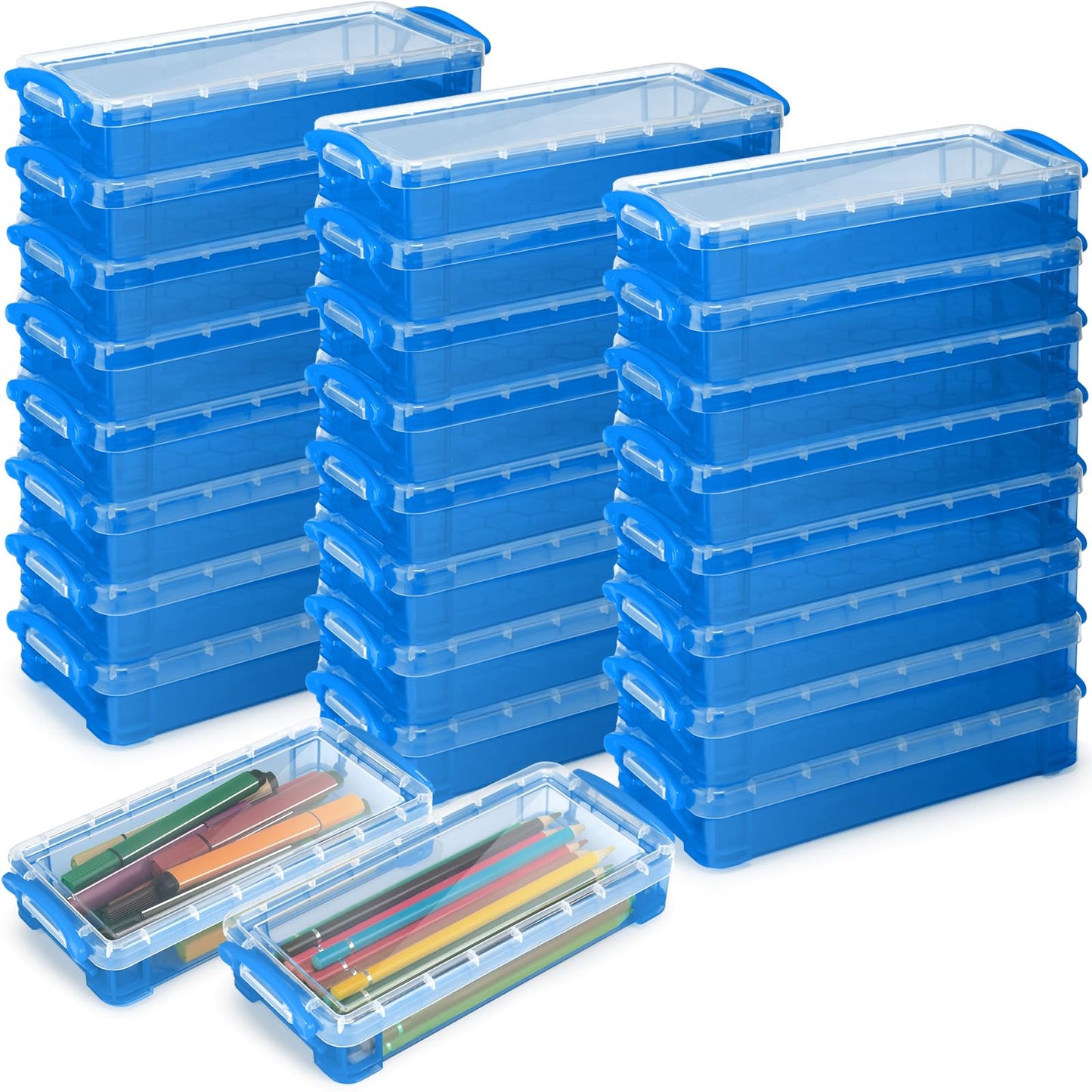 Gueevin 24 Pcs Pencil Box Clear Plastic Pencil Case, Cute Blue