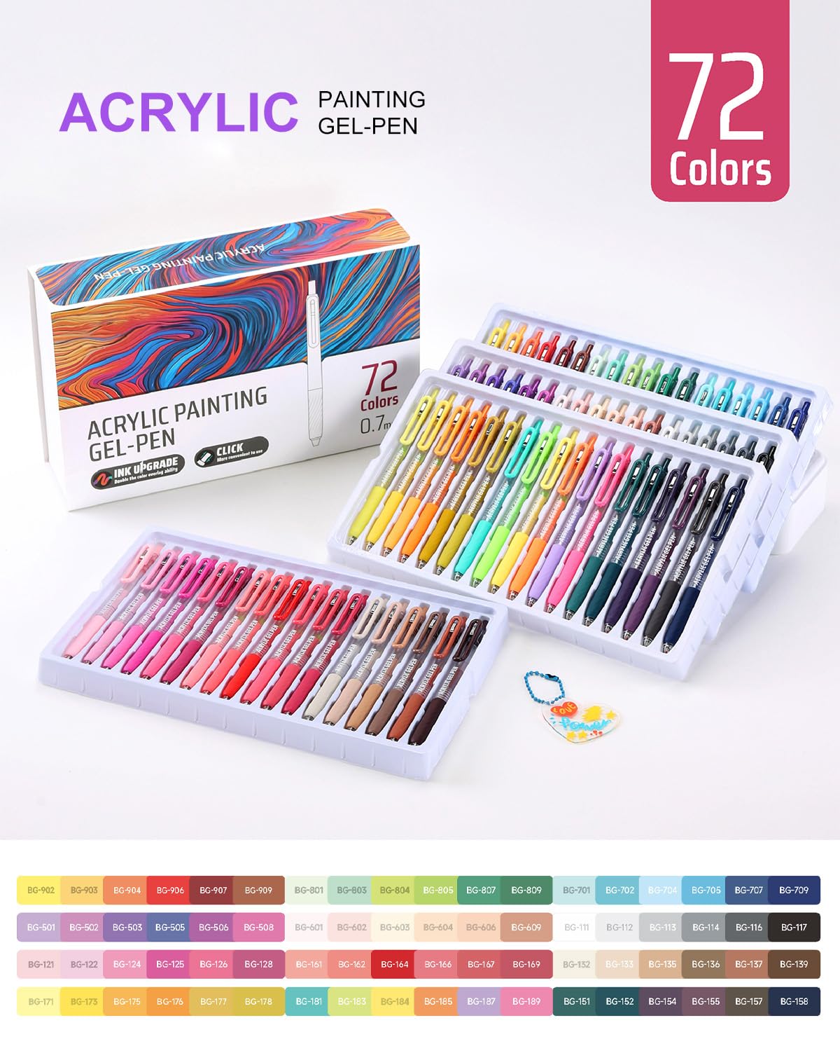 Xipan Acrylic Gel Pens for Coloring, 72 Colors Retractable Colored Pens