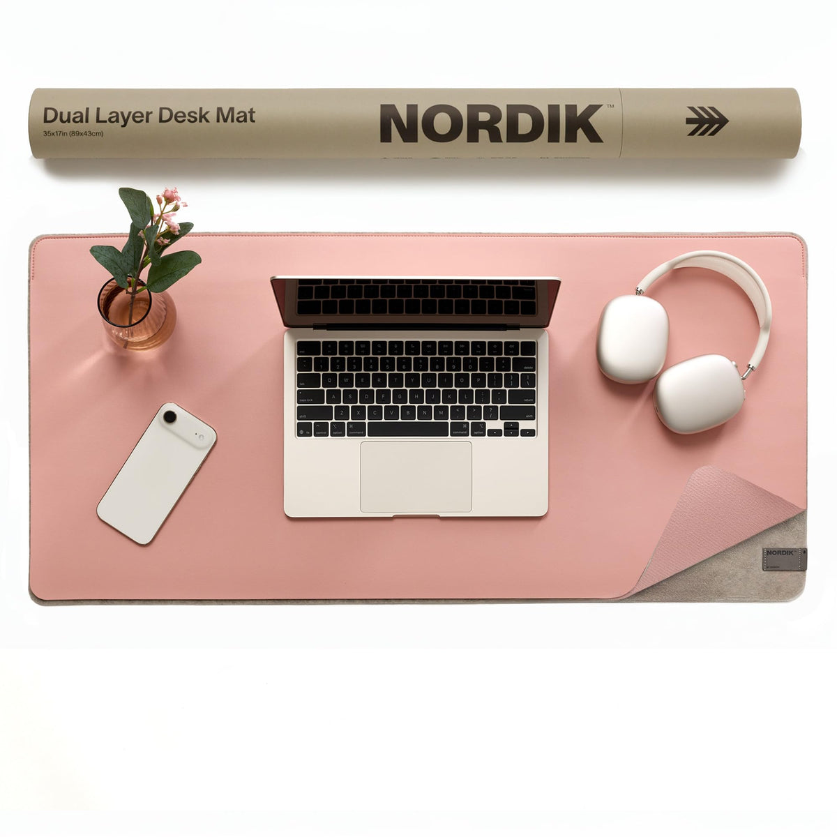 Nordik Felt and Leather Desk Mat - Dual Layer Desert Blush 35 x 17 in