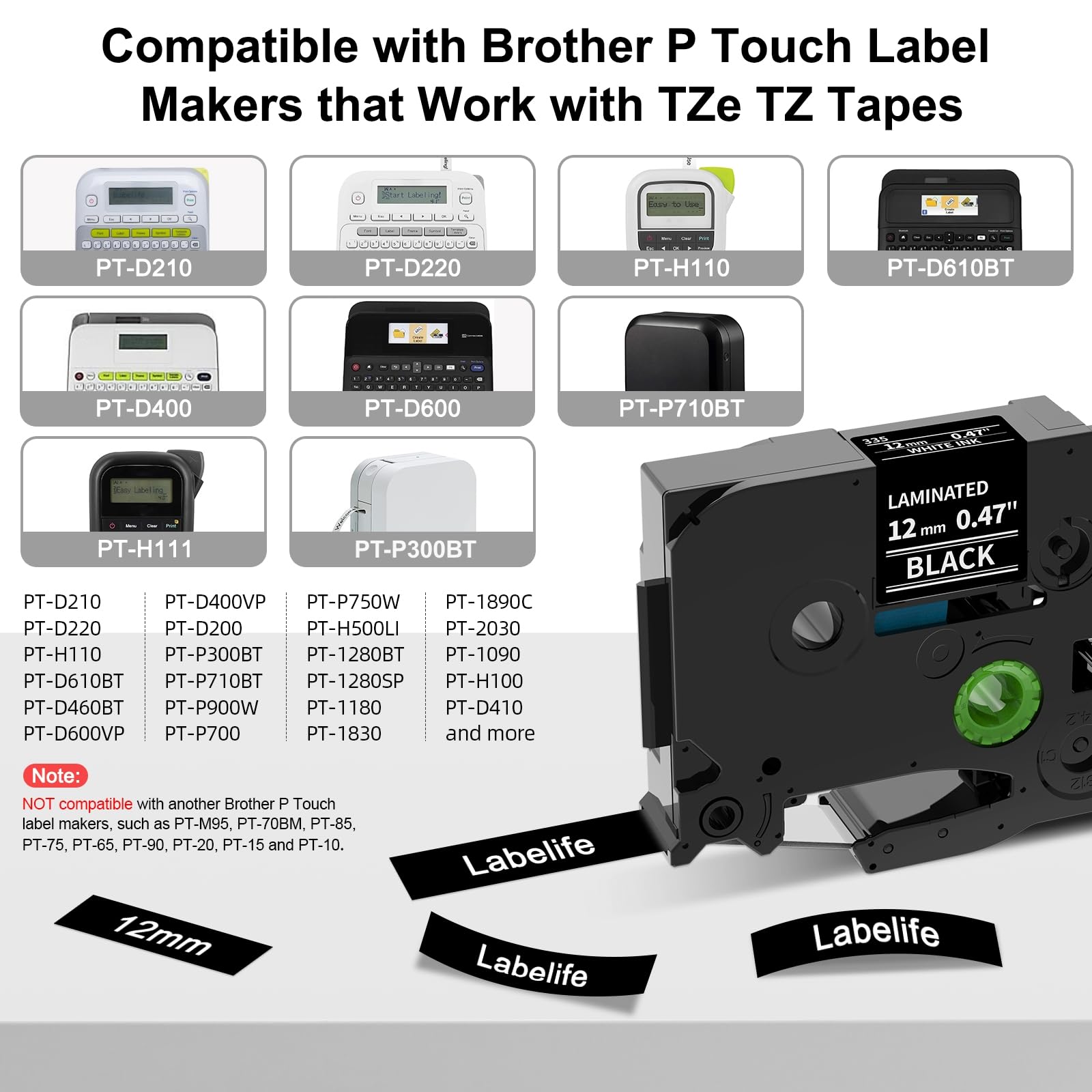 TZe-335 Replacement for Brother P Touch Label Maker Tape White on Black