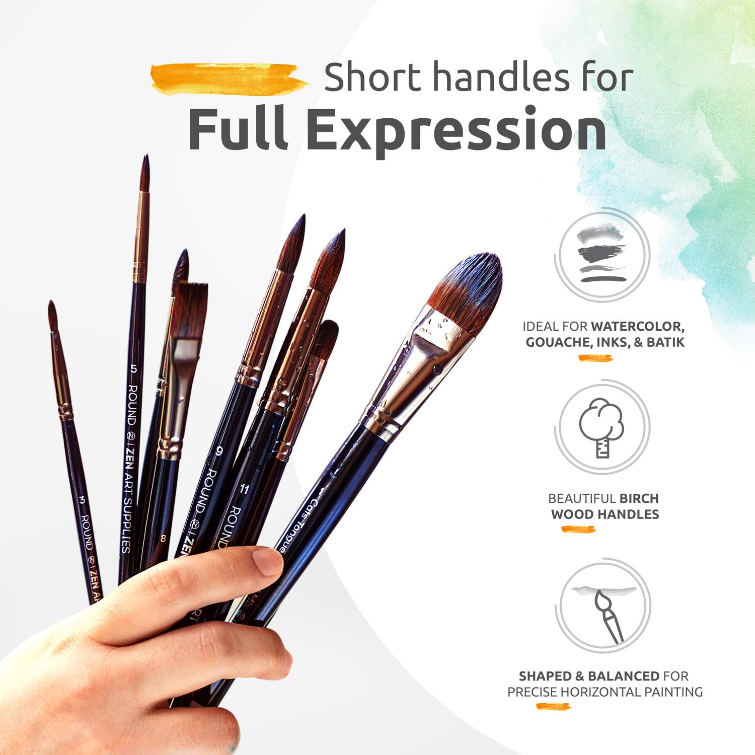 Professional Watercolor Brushes Set with Travel Case (Synthetic 14Pcs)
