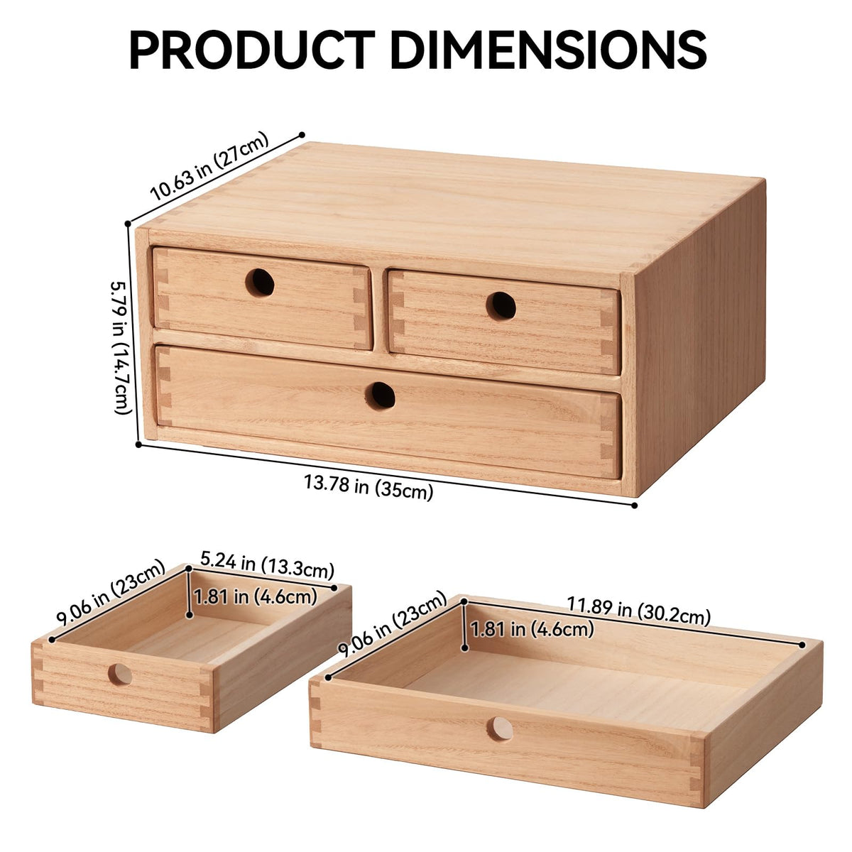 KIRIGEN Wood Desk Organizer with 3 Drawers, Desktop Storage, Natural 23-NA