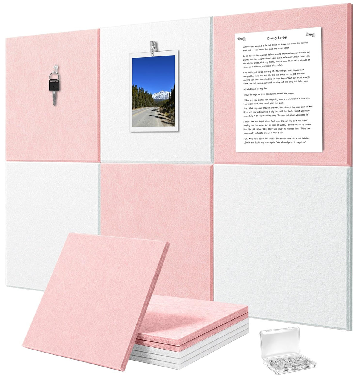 G Gamit 0.47" Thick Felt Pin Board 36"x24" Large Cork Board Alternative 6 Pack 11.81"x11.81"Felt