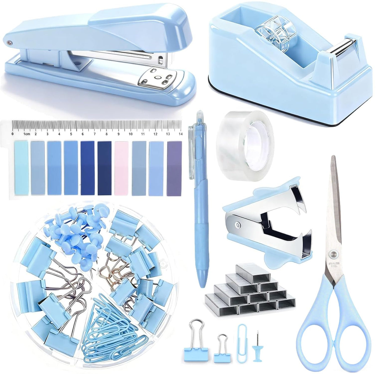 Office Supplies,Blue Desk Accessories,Office Supplies Set,Stapler and Tape Dispenser
