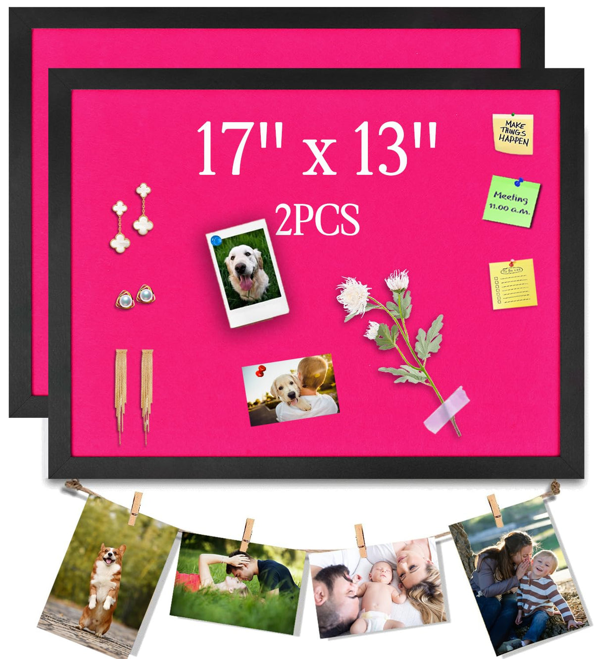 Pink Bulletin Boards Cork Board with Felt, 17"x13" Large Display Pin Board Vision Board for Walls