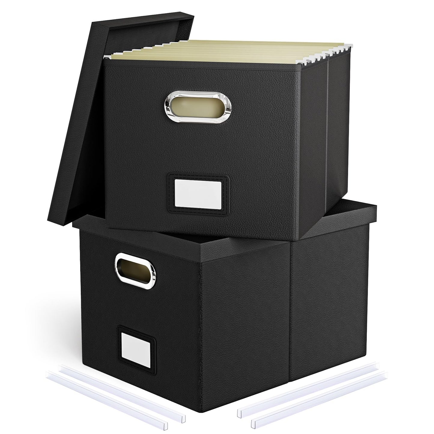2 Pack File Storage Organizer Box, Portable Filing With Lid, Fit for Letter/Legal Folder Storage