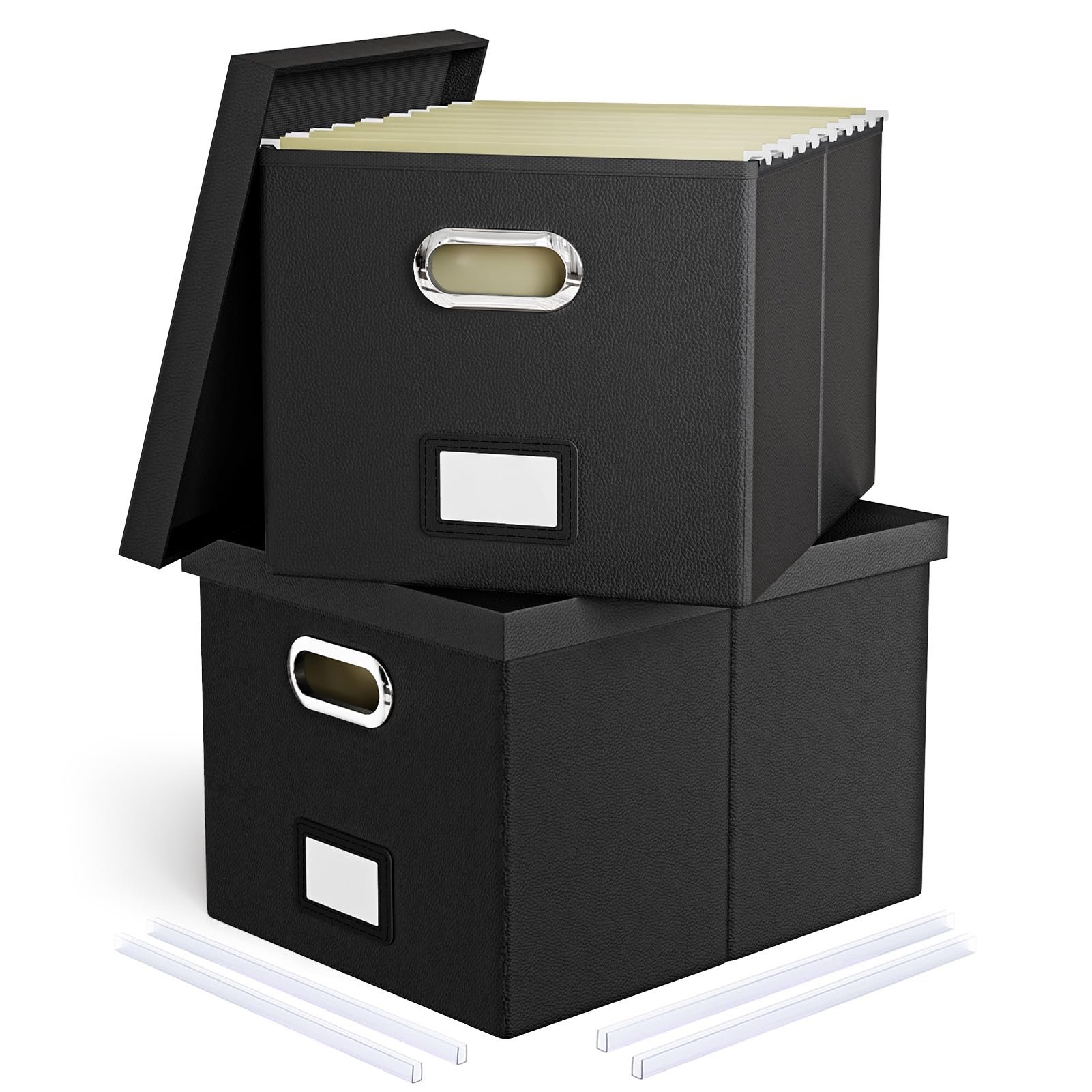 2 Pack File Storage Organizer Box, Portable Filing With Lid, Fit for Letter/Legal Folder Storage