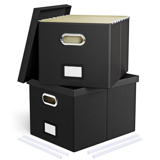 2 Pack File Storage Organizer Box, Portable Filing With Lid, Fit for Letter/Legal Folder Storage