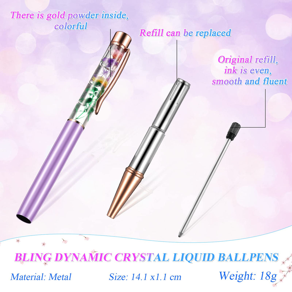 HESTYA 16 Pcs Glitter Crystal Ballpoint Pens Bulk for Women, Flower Style