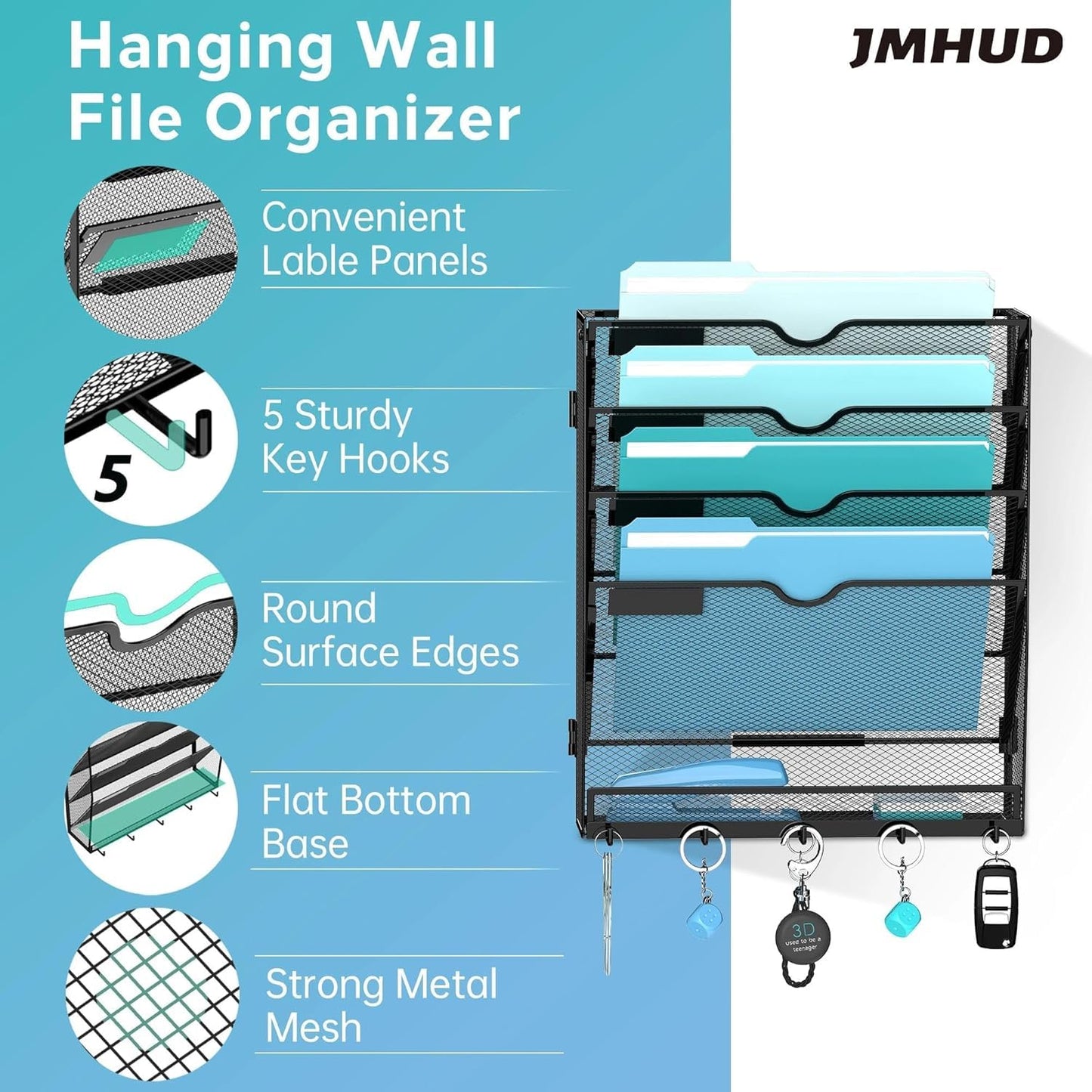 MHUD 5-Tier Wall File Organizer and Mail Organizer with 5 Hooks, 2 Pack