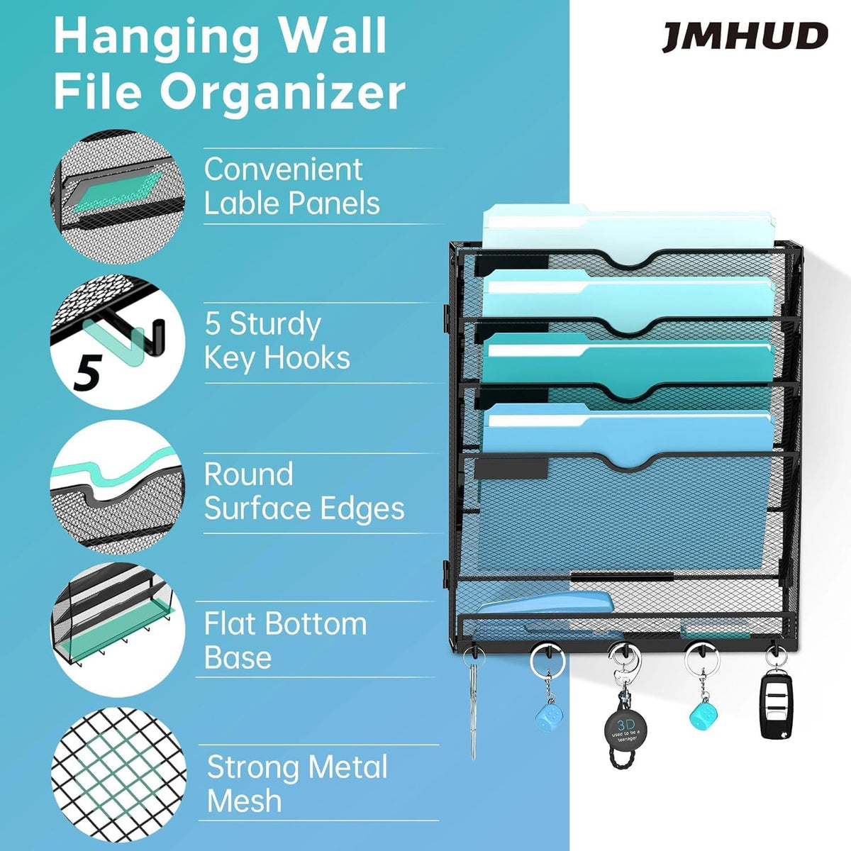 MHUD 5-Tier Wall File Organizer and Mail Organizer with 5 Hooks, 2 Pack