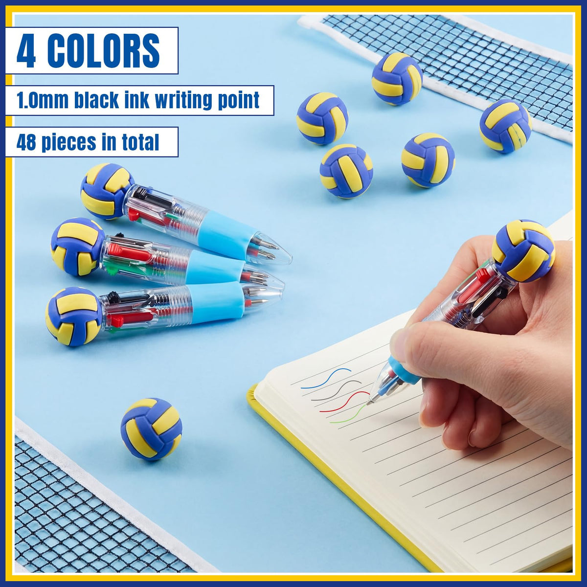 Kosiz 48 Pack Volleyball Party Favors Multicolor 4 in 1 0.5mm Ballpoint Pen