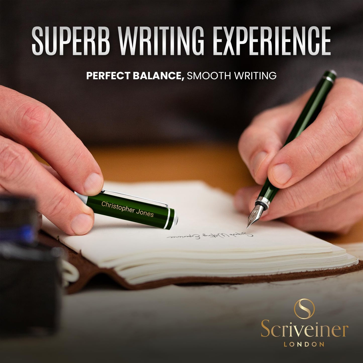 Scriveiner Personalized British Racing Green Fountain Pen - Stunning Green Lacquer Luxury Pen