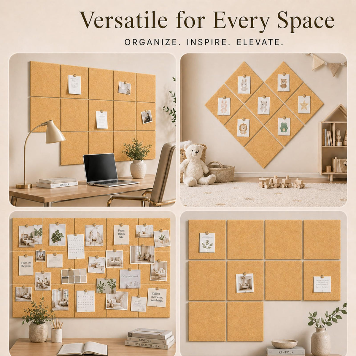 Baysola Felt Bulletin Board Tiles, Cork Board Alternative, 48 x 36 in